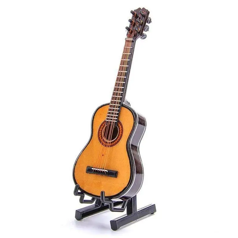 

Wooden Mini Ornaments Guitar Musical Instrument Miniature Dollhouse Model Home decoration with Holder( 5.1 inch/13 CM)