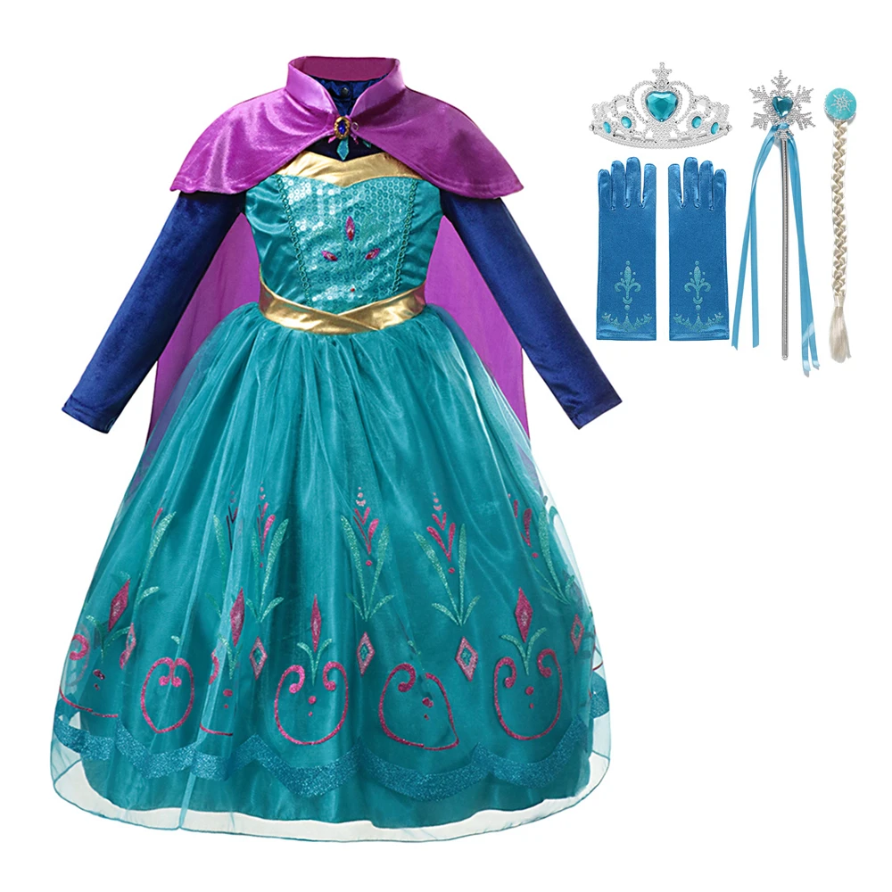 

Сетчатое платье с длинным рукавом для маленьких девочек, Детский костюм Анны для косплея на Хэллоуин, нарядные платья