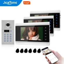 JeaTone Tuya Smart Home Video Door Phone 3 Monitors 960P/AHD Doorbell Access Control System Code Keypad,RFID Card, Auto Record