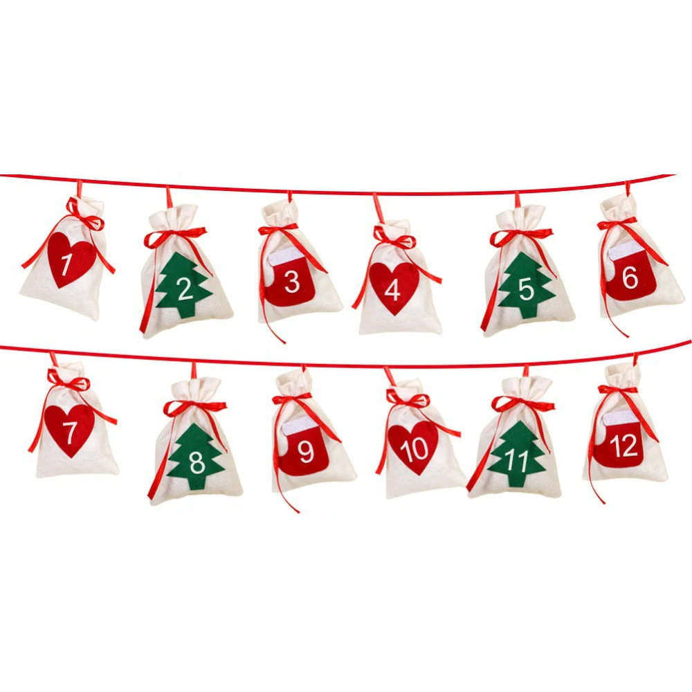 1-12pcs Bags 1-31 шт. рождественские пакеты для конфет с обратным отсчетом и календарем, Висячие подарочные пакеты на год 11x16 см, украшения для рождественской вечеринки - Цвет: 1-12pcs Bags