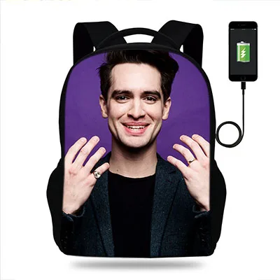 17 дюймов Brendon Urie Panic At The Disco Print рюкзак мужской USB зарядка Рюкзак для подростков мальчиков и девочек школьные сумки ноутбук