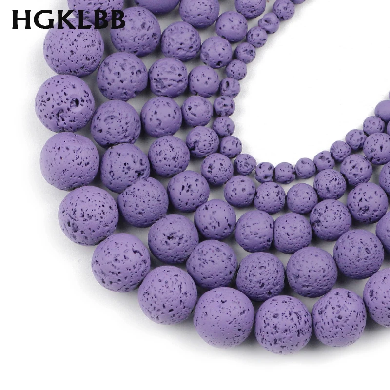 HGKLBB натуральный камень фиолетовый вулканической лавы резинка бусинки круглые
