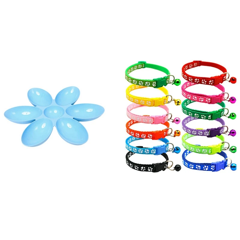 1X 6 In 1 Pet Bowls Food Feeder Dog Water Bottle &amp 12X Cat Collar And Bell With Safety Quick Release Break Away Buckle | Дом и сад