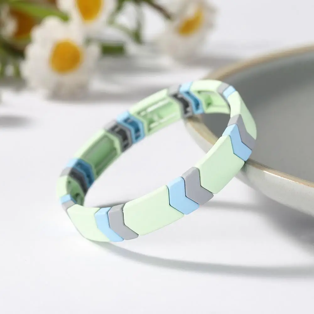 Skyrim богемный эмалевый сплав эластичный стрейч браслет Бохо розовый зеленый