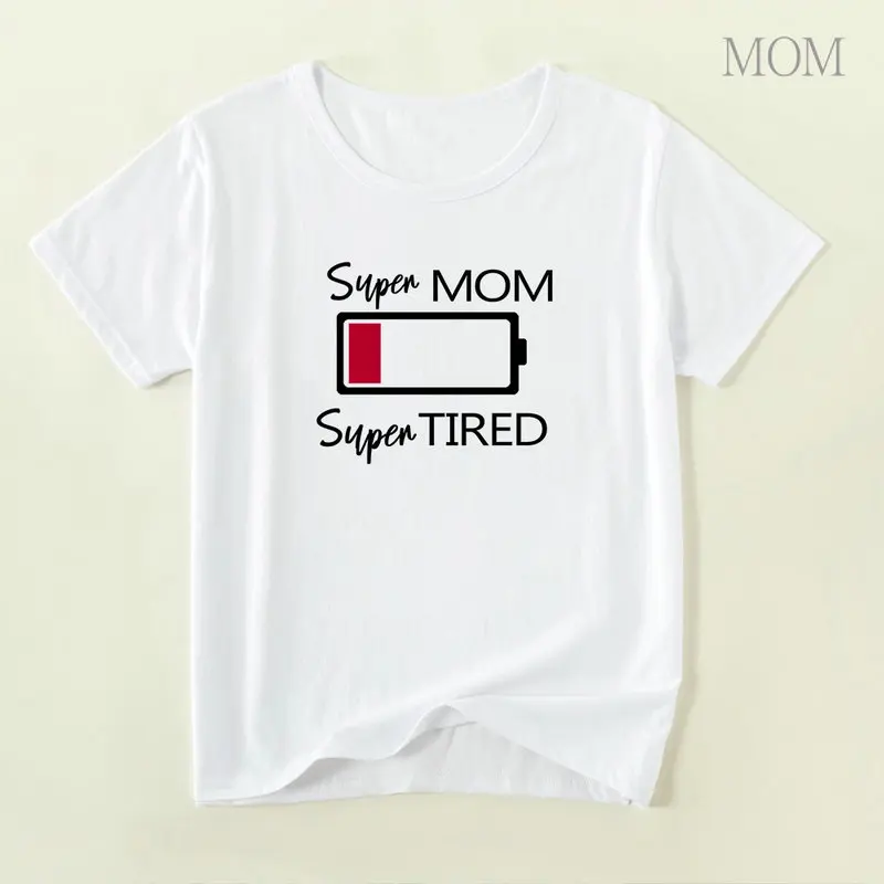 

Family Look Shirt Mommy and Me Clothes Super Dad Mom Kids Battery Family Matching T Shirt Family Outfit Short Sleeve Tees Tops