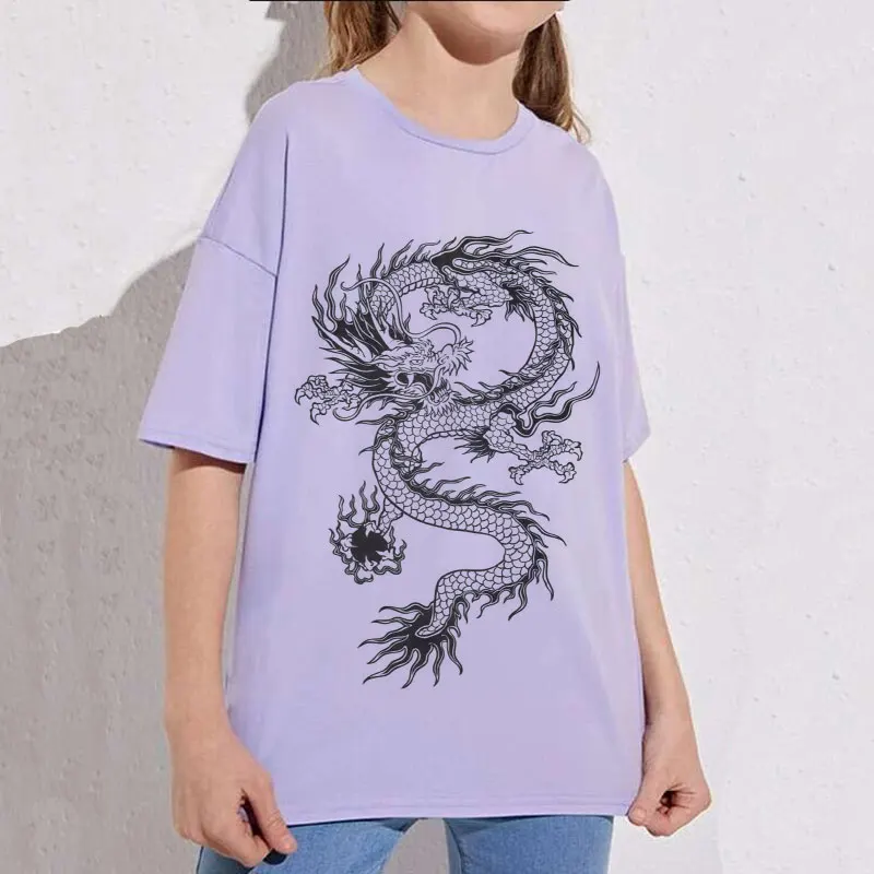 Girls Drop Shoulder Chinese Dragon Print Tee 24M-9T Clothing Children