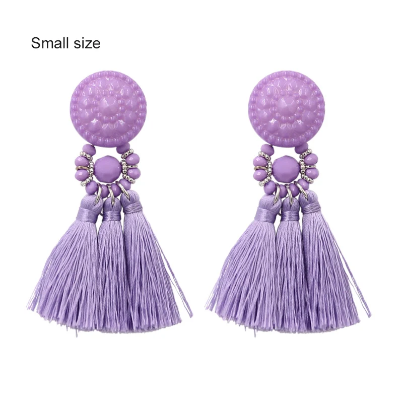 mini- pale purple Богемные маленькие серьги с кисточками для женщин, зеленые Разноцветные серьги с бусинами и бахромой, летние серьги, Букле д 'ореиль пенданте, новинка - Окраска металла: mini- pale purple