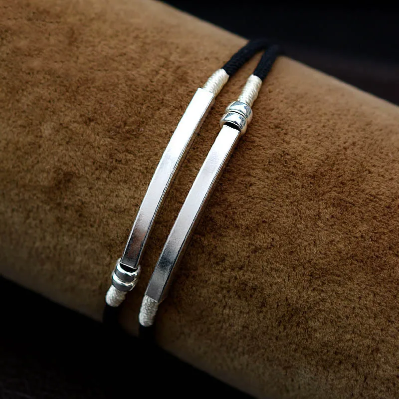 925 Sterling Silver Handmade Pink Red Black Rope Custom Name Bracelet Engraved Date Letter Two Layers Personalized Woman Jewelry