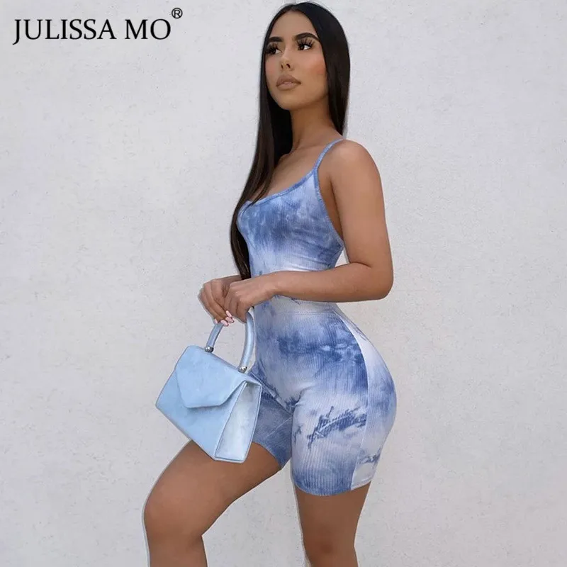 Женский Короткий комбинезон JULISSA MO на тонких бретельках с принтом и открытой