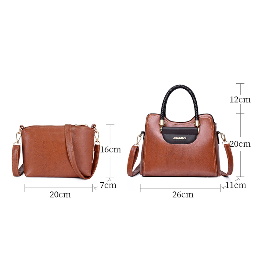 

Vintage Women Solid Color Top handle Shoulder Crossbody Bag Casual Ladies Small Purse and Handbag 2pcs Composite Female Bags