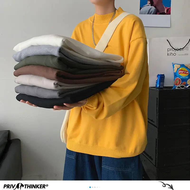 Мужской модный свитер Privathinker однотонный пуловер в Корейском стиле уличная