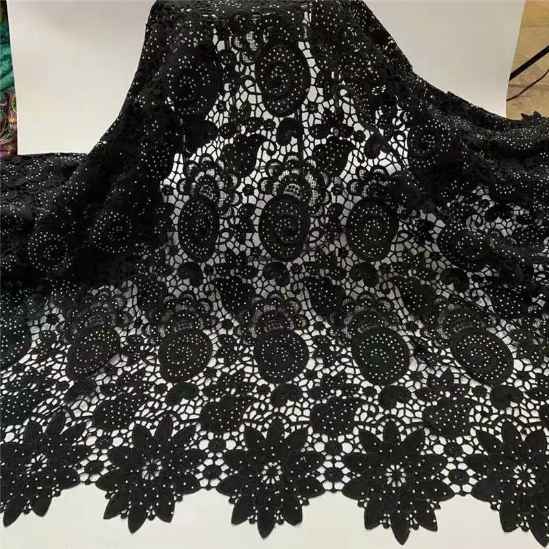 2020 новейшие стили вышивки бисером африканский гипюр Кружевная Ткань 5 ярдов