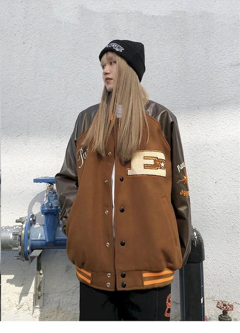 

2021SS Bomber Men Jacket Hip Hop Furry Letter Patchwork Color Block Jackets Woman Harajuku Streetwear Men Baseball Coats Unisex