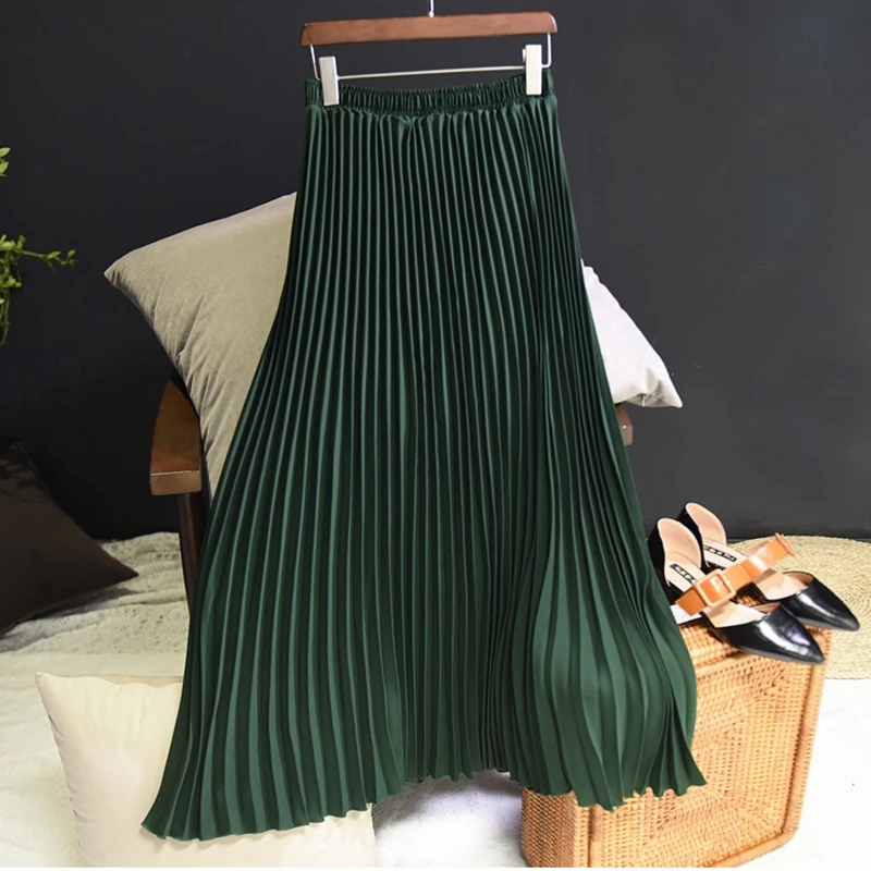 

Long Pleated Skirt Spring Summer Women 2021 Fashion Bottoms Elastic High Waist Maxi Skirts Korean Style Elegant Jupes Chiffon