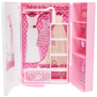 Шкаф для куклы Барби, пластиковый шкаф с зеркалом, комплект для спальни, игрушечное платье, аксессуары для кукольного домика