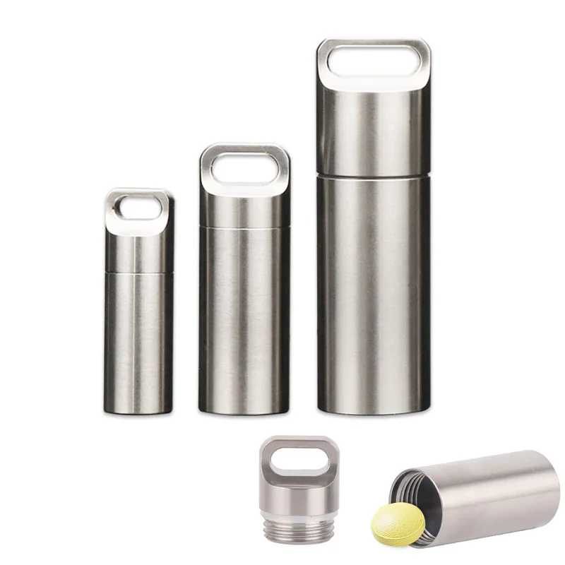 

Mini Sealed Capsule Waterproof Stainless Steel Pill Box Container Outdoor Camping Survival Portable Pill Case Bottle For Travel