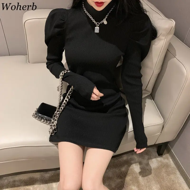 Женское трикотажное мини-платье Woherb черное облегающее платье с