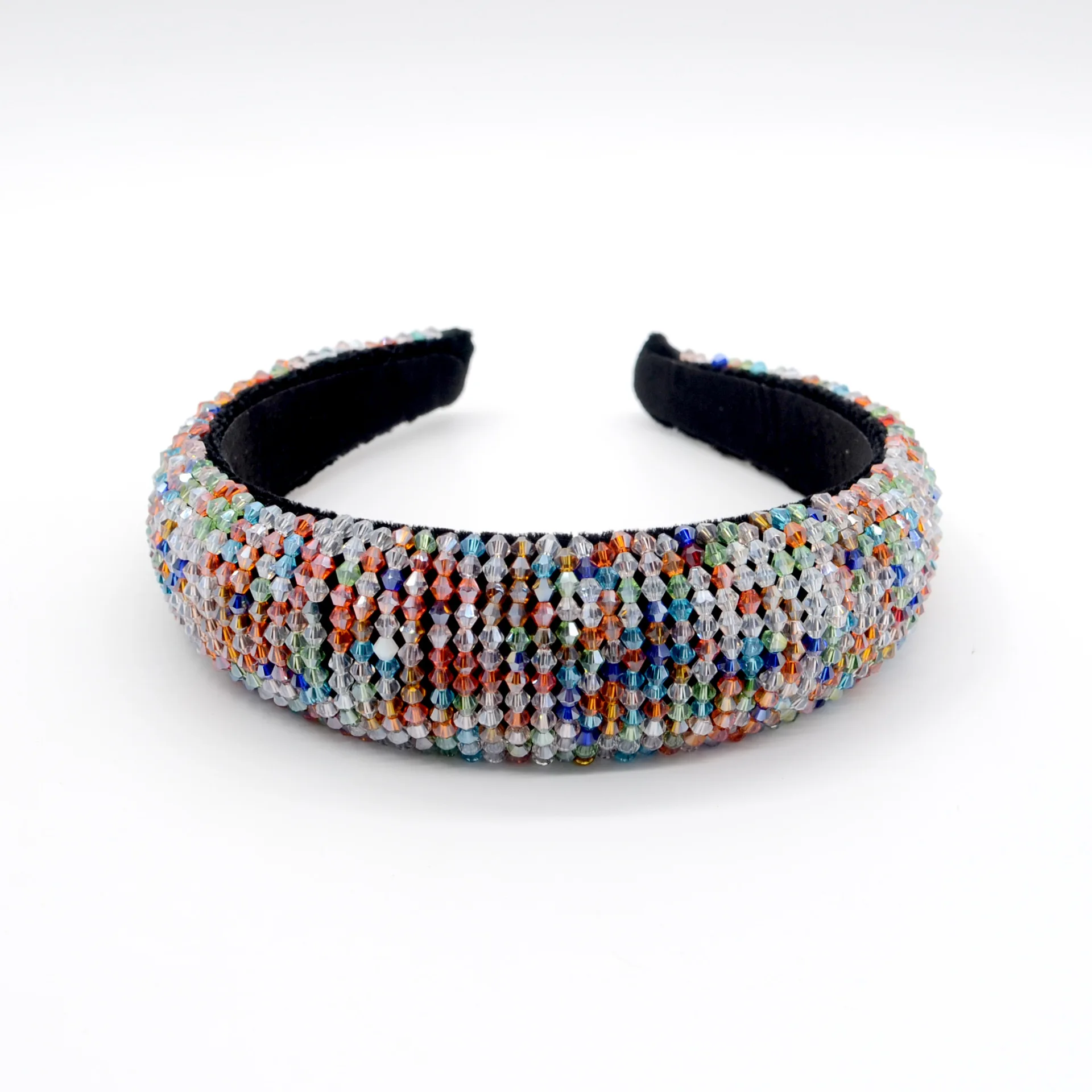

JOLORYM Women New Colorful Glittery Crystal Baroque Vintage Headdress Sponge Crown Hairband Hair Accessory Wide 4cm Headband