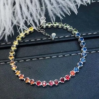 Natural Fancy Colored Sapphire Bracelet For Women 925 Sterling Silver Real Blue Gemstones Fine Jewelry Gifts Top Quality 33MM