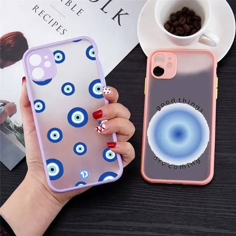 

evil Eyes Blue soft Phone Case for iPhone 13 12 XS 11 pro max mini se2020 7 8 plus X XR color purple matte transparent coque