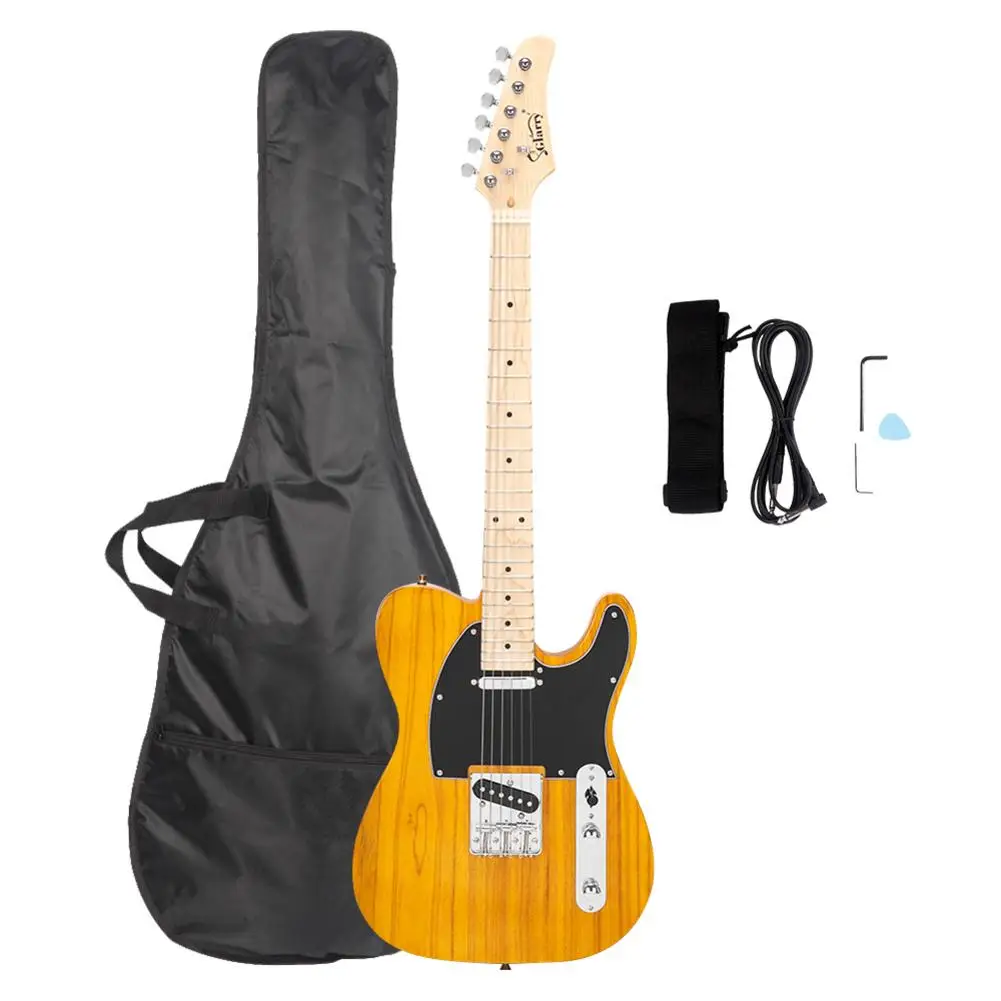 Electric Guitar Glarry GTL Maple Fingerboard Electric Guitar Bag Strap Plectrum Connecting Wire Spanner Tool Transparent Yellow