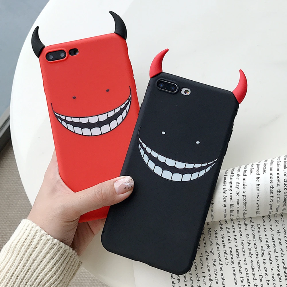 

3D Evil Devil Horns Demon Angle Case for iPhone 14 Pro X Xs Max Xr 7 8 Plus Cute Soft Silicon Cover for Samsung S20 Ultra S10 5G
