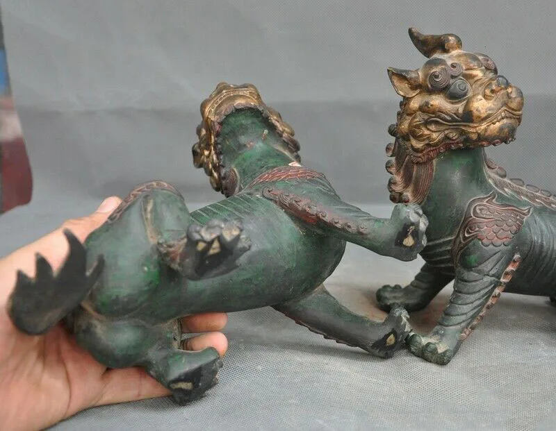 

wedding decoration China Bronze 24k gold Gilt wealth animal unicorn Brave troops Pixiu beast statue