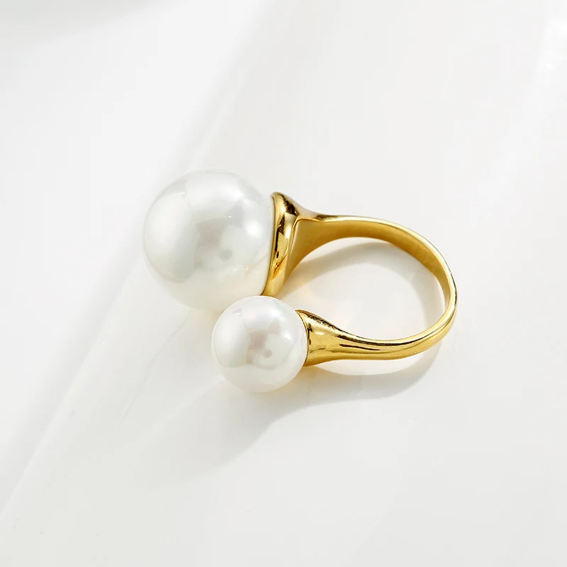 

Carlidana Imitation pearl opening ring design double pearl shape fashion ring Korean index finger ring