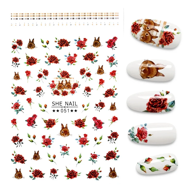 

2021The New 3D Nail Sticker cute cartoon stickers for nail Foil Flowers Design Nails Accessories Fashion Manicure Sticker