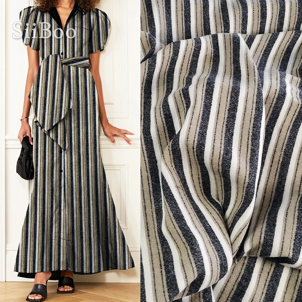 Siiboo kahki grey stripe wool cashmere fabric for winter dress blazer luxurious dense chic style Tissu laine et cachemire sp6335