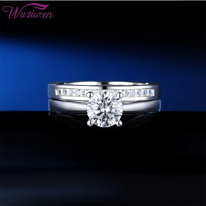 

Wuziwen Solitaire Engagement Ring Eternity Wedding Band For Women Soild 925 Sterling Silver Round Cut AAAAACZ Bridal Set Jewelry