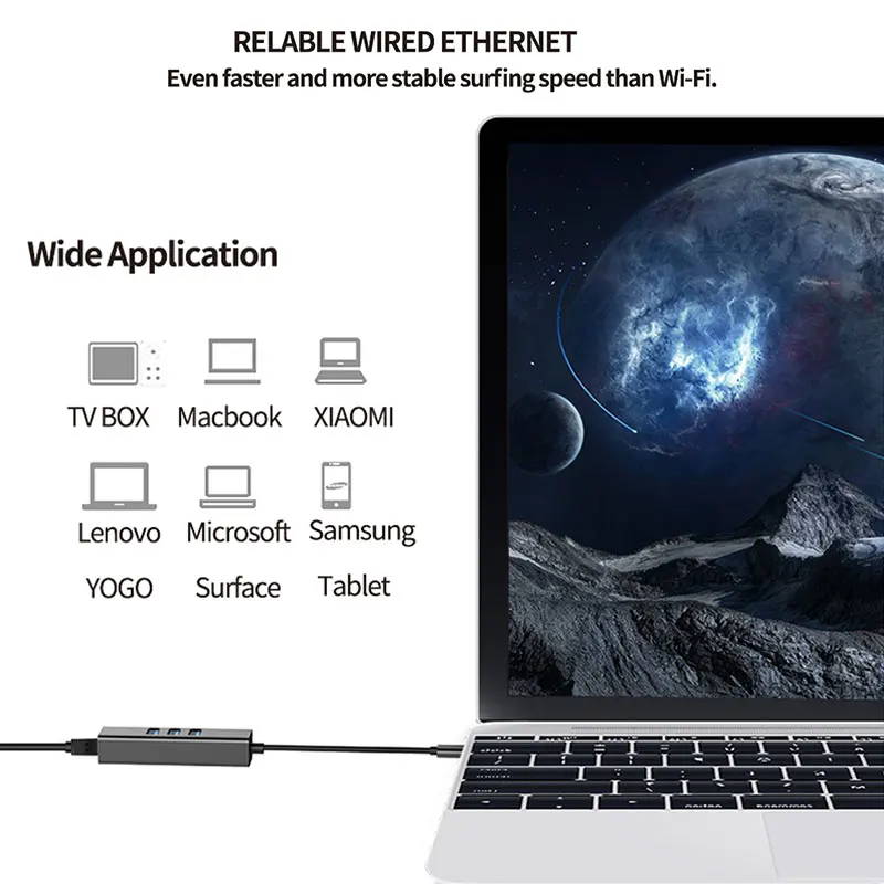 USB Type-C гигабитный Ethernet-адаптер концентратор с 3 * 0 и RJ45 портом 1000M сетевая карта