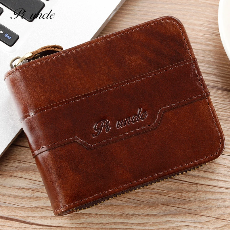 Новинка самый популярный мужской короткий кошелек из натуральной кожи на молнии