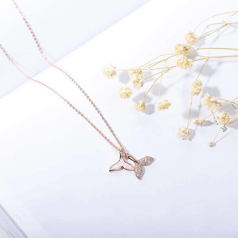 2020 Модное Новое Стильное ожерелье с хвостом русалки покрытое розовым золотом 925