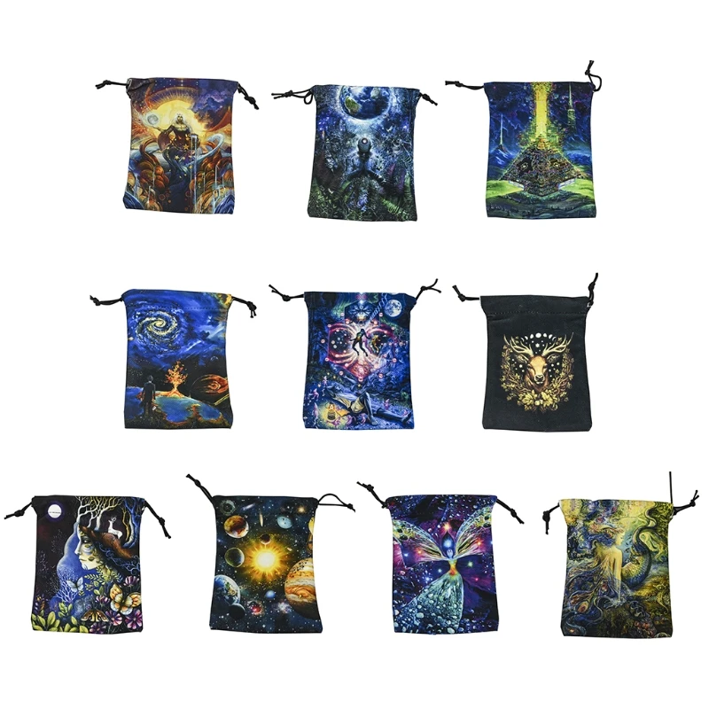 

Velvet Tarot Card Storage Bag Velvet Double Sided Printed Board Game Card Mini Drawstring Package Game Tarot Storage Bag