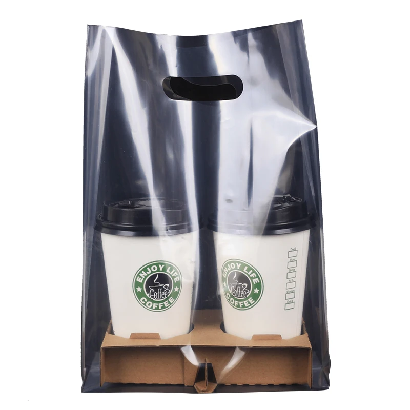 Clear Juice Handle Bags Coffee Tote Bag White Transparent Packaging Pocket Single Double Cup Plastic Bags Cokes Tea Drink Pouch images - 6