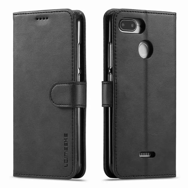 Black Чехол-книжка для Xiaomi Redmi 6, кожаный чехол-кошелек, Магнитный чехол для Xiaomi Redmi 6, чехол для телефона, роскошный держатель для карт - Цвет: Black
