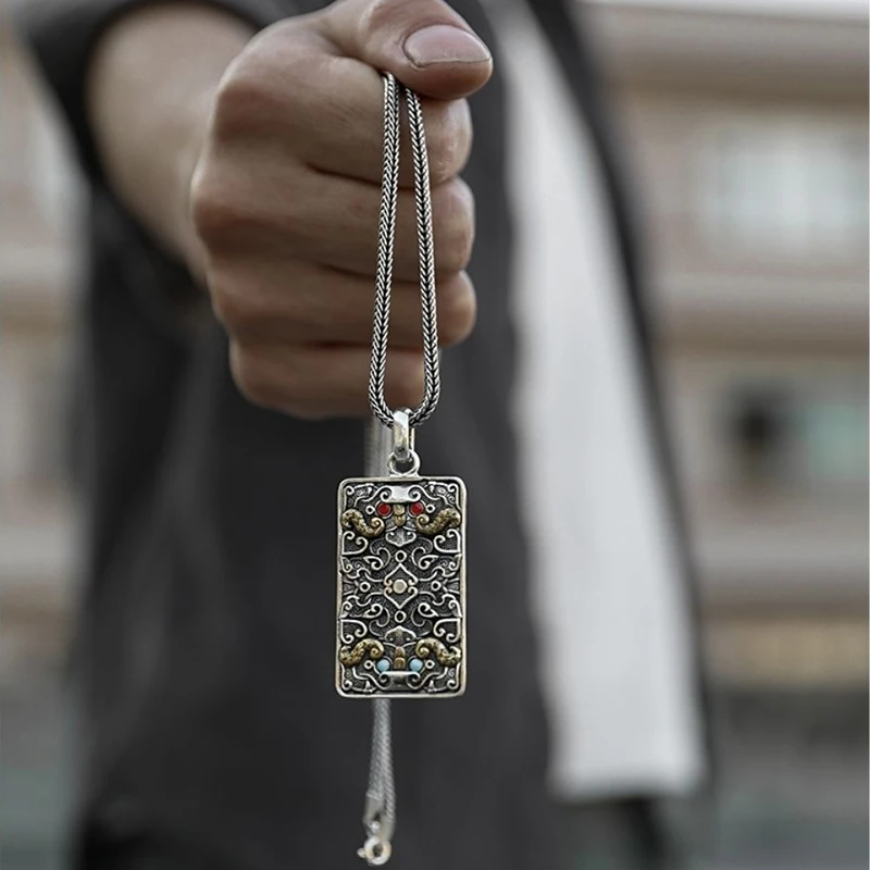 

Новое ожерелье с драконом мужской властительный Ретро армейский бренд серебряная подвеска змеиная кость Xiangyun кулон ювелирные изделия аксе...