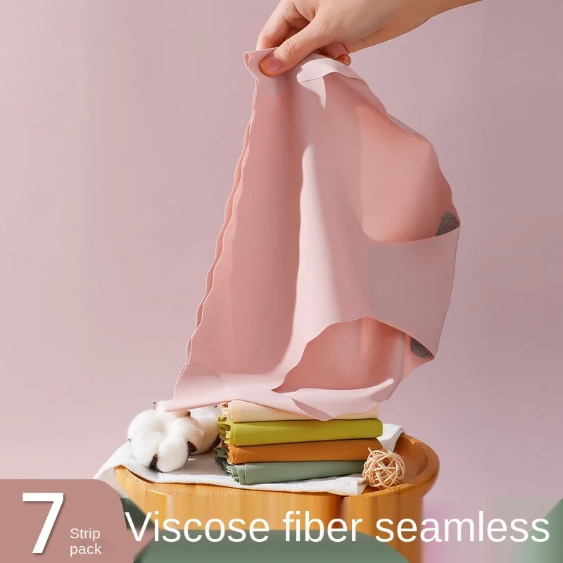 

MiiOW Superior Seamless Ice Silk Underwear Women's Mid-waist Cotton Antibacterial Crotch Less Ladies Summer Thin Shorts