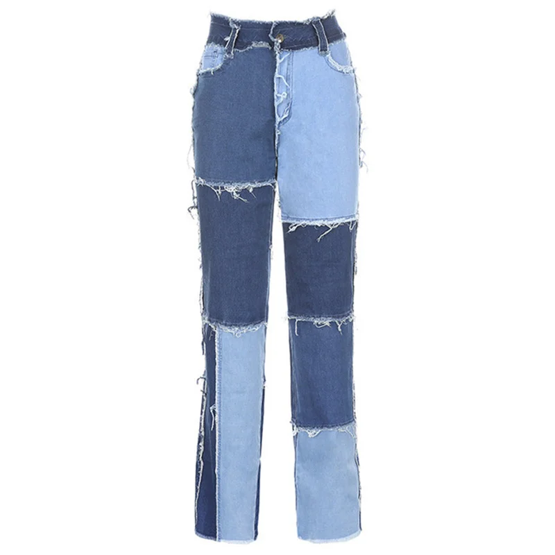 

2021 High Waist Jeans For Women Streetwear Denim Pants Grunge Style 90s Denim Jeans Cow Patchwork Women E-girl Trendy Trousers