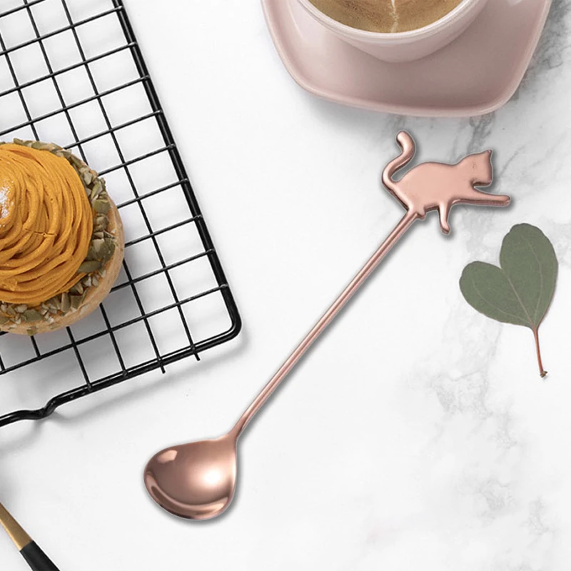 

Spoon 304 Stainless Steel Tableware Bright Silver/Titanium Gold/Rose/Cool Black/Colorful Cat Stirring Spoon Kitchen Tableware