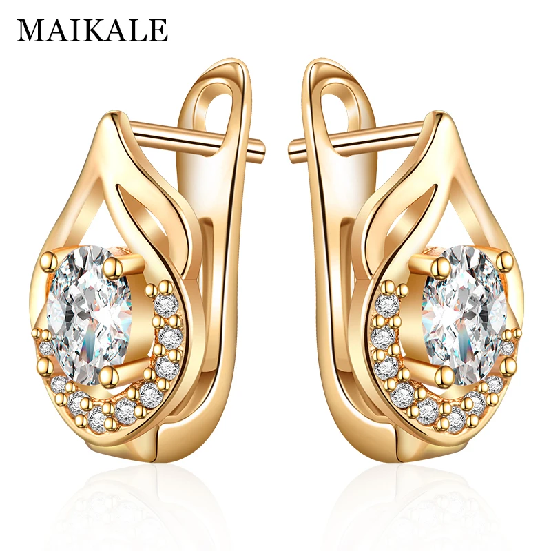 Женские серьги капельки MAIKALE корейские медные цвета розового золота с цирконом