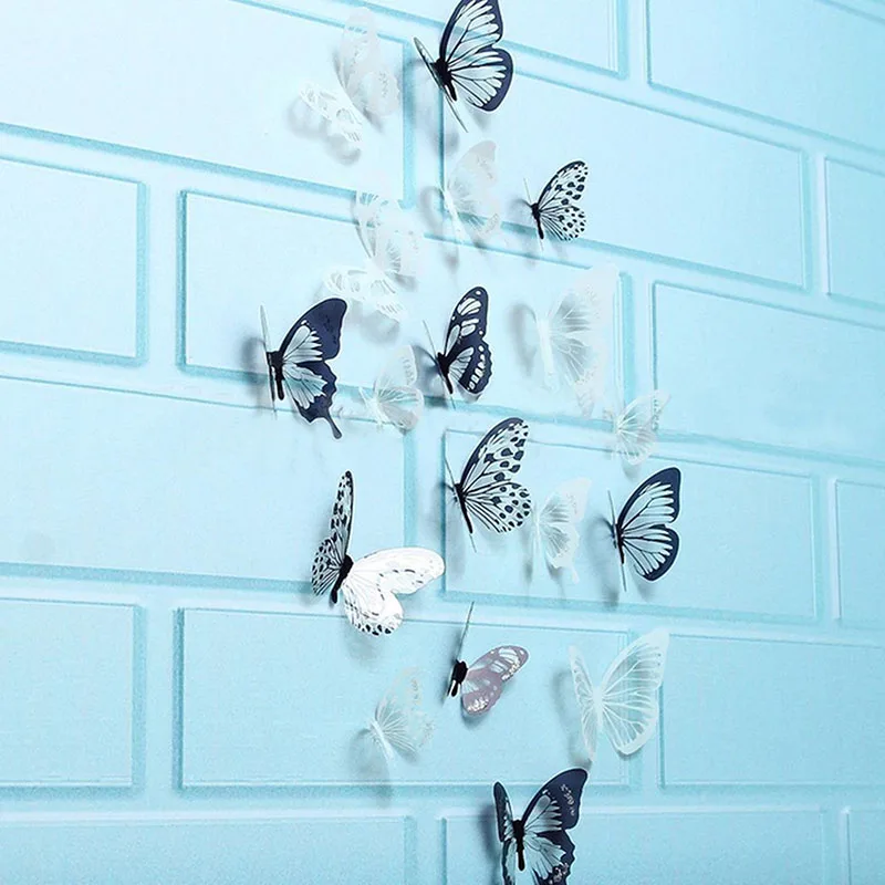 18 шт. 3D Черно белая наклейка в виде бабочки художественная настенная украшение