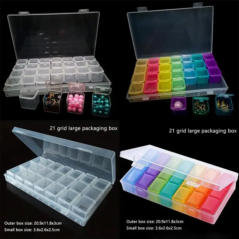 

21/28 Grid Transparent Container DIY Diamond Painting Accessories Storage Box Bead Diamond Embroidery Storage Box Medicine Box