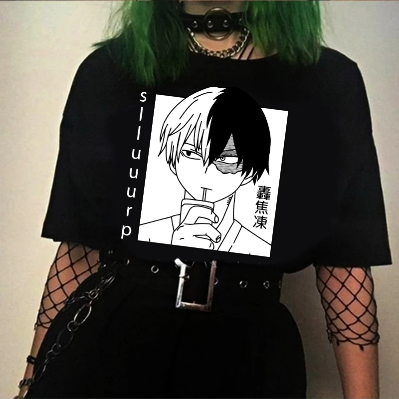 

Todoroki BNHA футболка My Hero Академия Классическая футболка аниме Kawaii рубашка с коротким рукавом унисекс хип-хоп o-образный вырез аниме рубашка