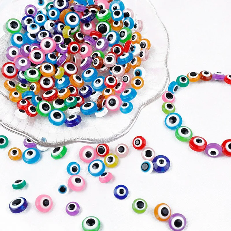 

50pcs 8mm 10mm Oval Beads Evil Eye Resin Spacer Beads Bracelet DIY for Jewelry Making