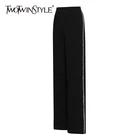 TWOTWINSTYLE черные Лоскутные Повседневные длинные штаны со стразами, с высокой талией, цветные прямые брюки, женская летняя одежда 2021