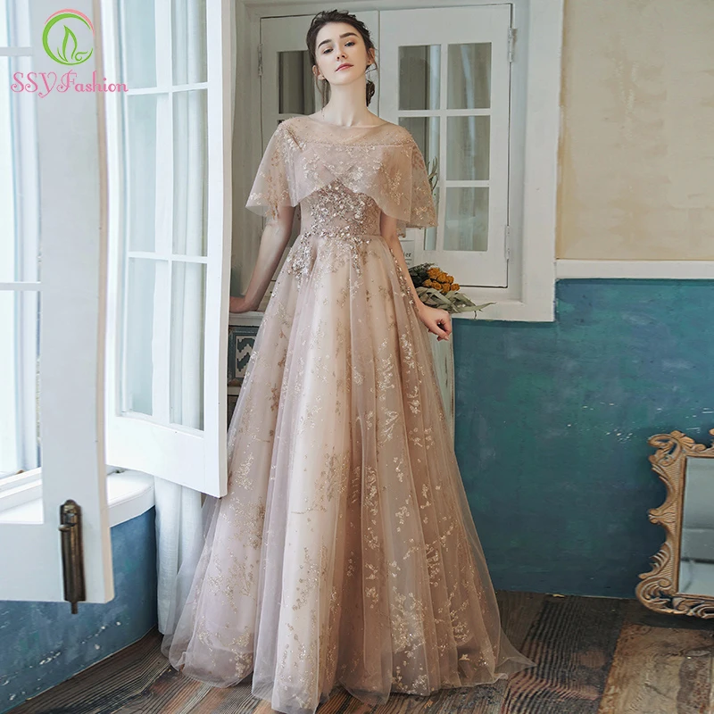 Женское платье с блестками SSYFashion элегантное бальное телесного или розового