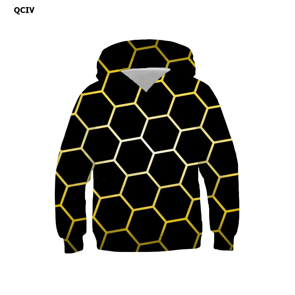 

QCIV Brand Geometry Sweatshirts boy Abstract 3d Printed Psychedelic Hooded Casual Cube Hoodie Print Long Sleeve Hip Hop Pullover