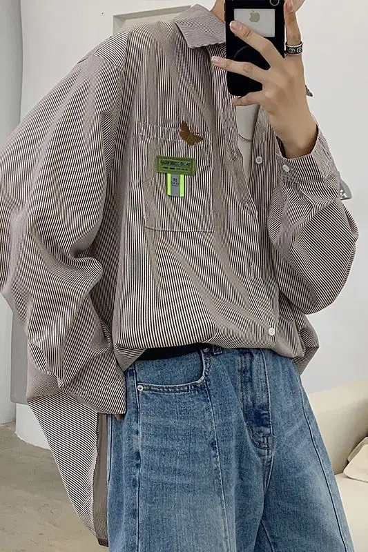 

2020 Spring And Autumn New Youth Popular Butterfly Embroidered Striped Loose Long Sleeve Shirt Fashion Casual Top Jacket